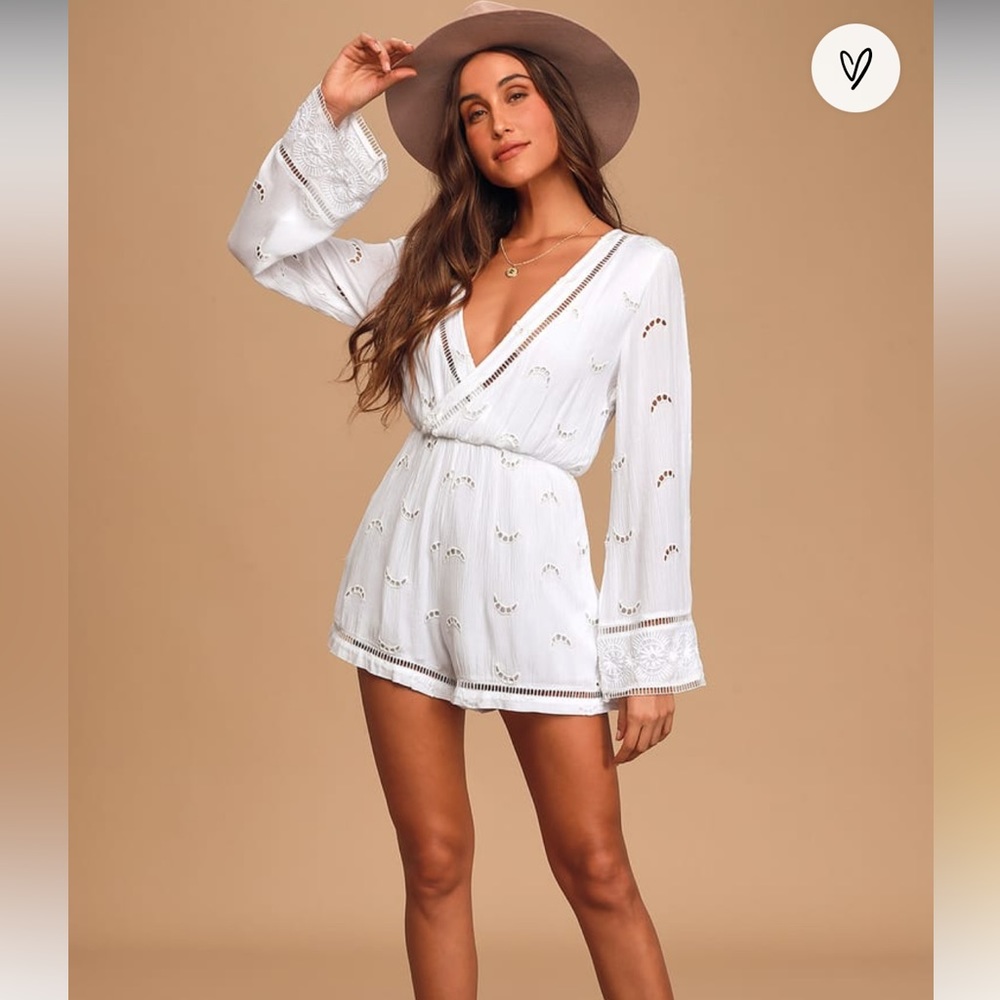 NWT Lulus Moonlit Magic White Embroidered Eyelet Long Sleeve Romper